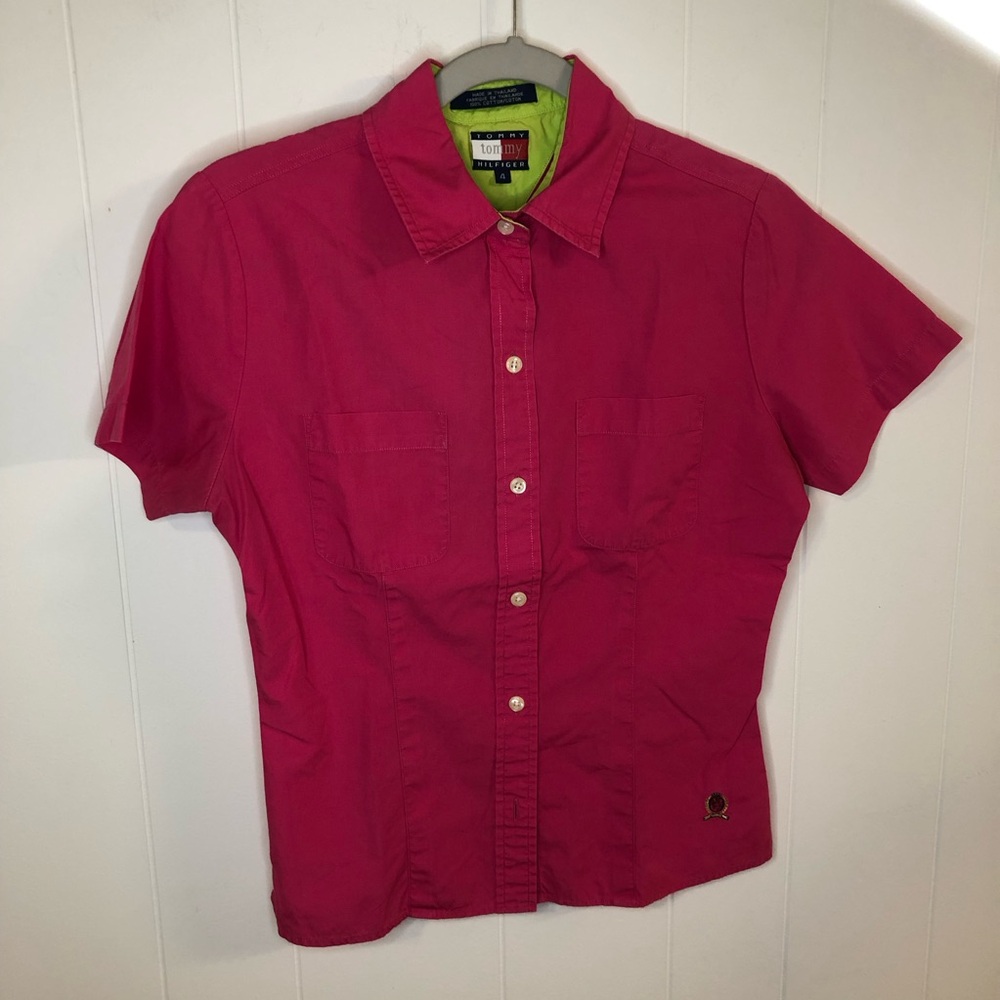 Tommy Hilfiger Bright Pink Short Sleeve Tailored Button-Down Shirt Size 4